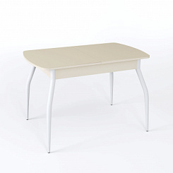 Стол Чикаго СТ МП 1100(1400)*680*750 Ноги 01 белые (стекло Бежевое матовое цвет КР)